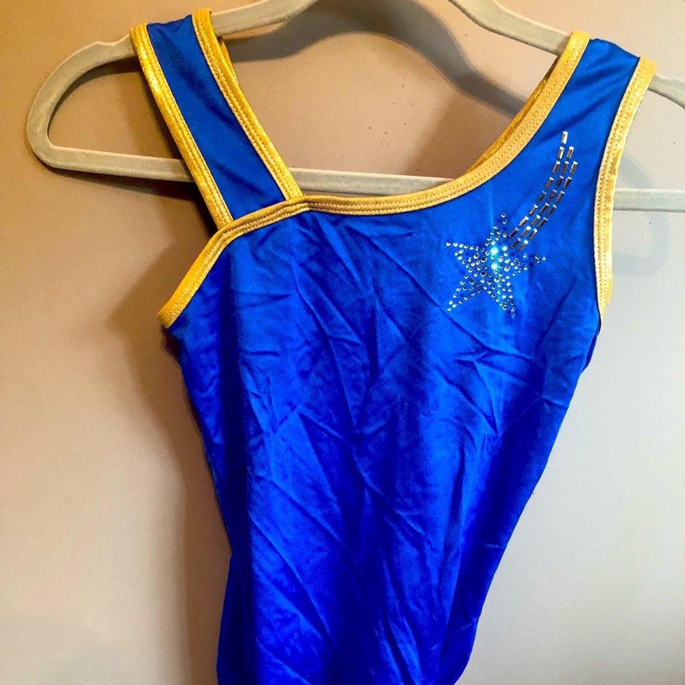Gymnastic dance leotard Royal blue gold adult Smal